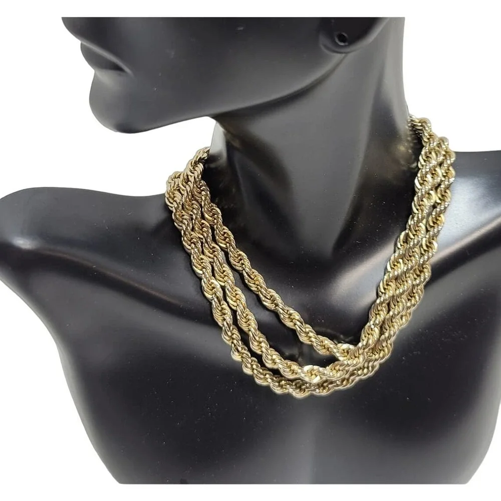 14K Gold Plated Opera Length Rope Twist Braided Spiral Necklace 29